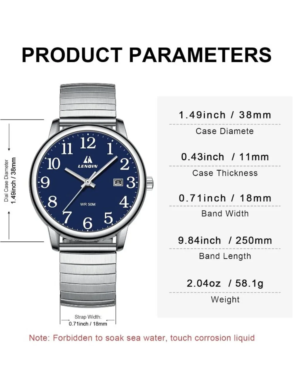 Men's Silver And Blue Analog Stainless Steel Easy Reader Waterproof Wrist Watch